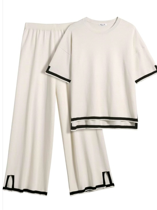 Ekouaer Pants - Ekouaer NWT 2X White Cream Knit Lounge Set Wide Leg Pants Matching 2 Piece